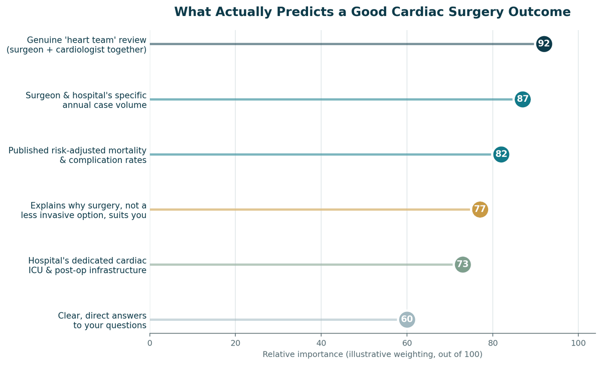 Chart, what predicts a good outcome for Cardiac Surgery in India, illustrative relative weighting.